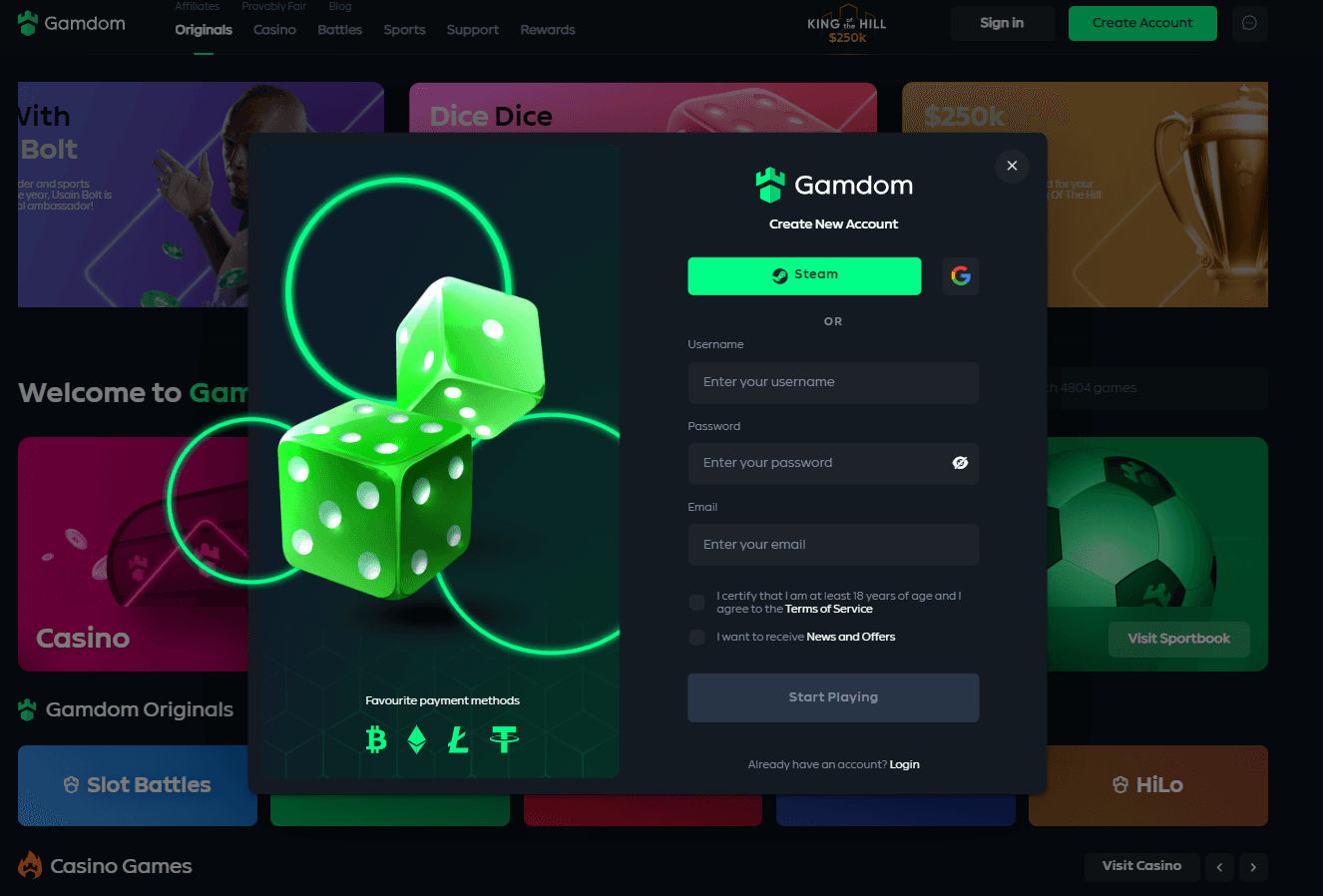 Create a Gamdom account